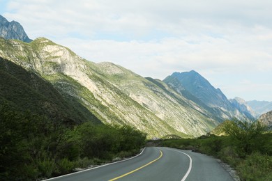 Image of Empty asphalt road in mountains. Picturesque landscape