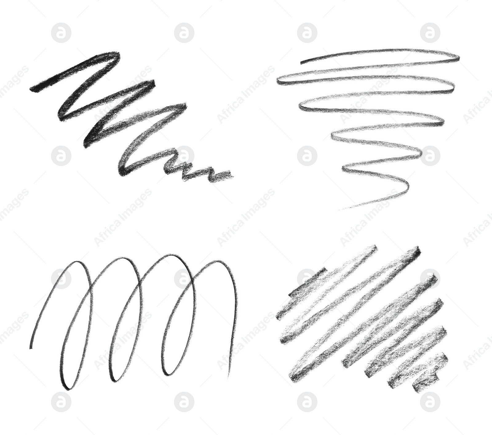 Image of Set with hand drawn pencil scribble on white background, top view