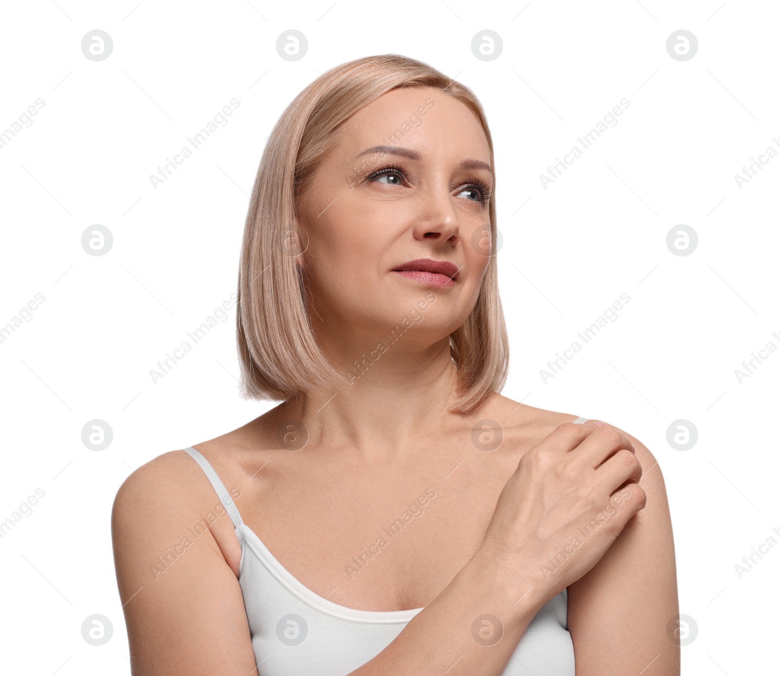 Photo of Beautiful woman with healthy skin on white background