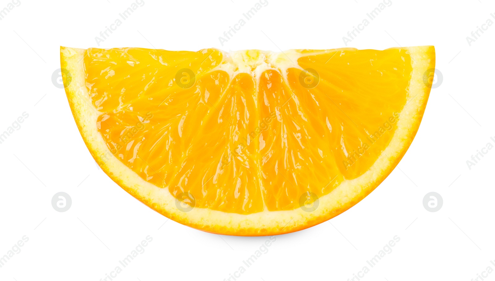 Photo of Citrus fruit. Slice of fresh orange isolated on white