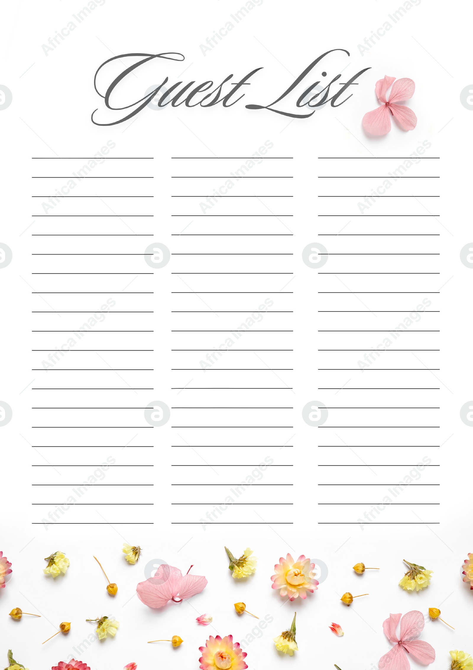 Image of Guest list design with beautiful flowers and empty lines