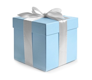 Photo of Gift box with ribbon on white background