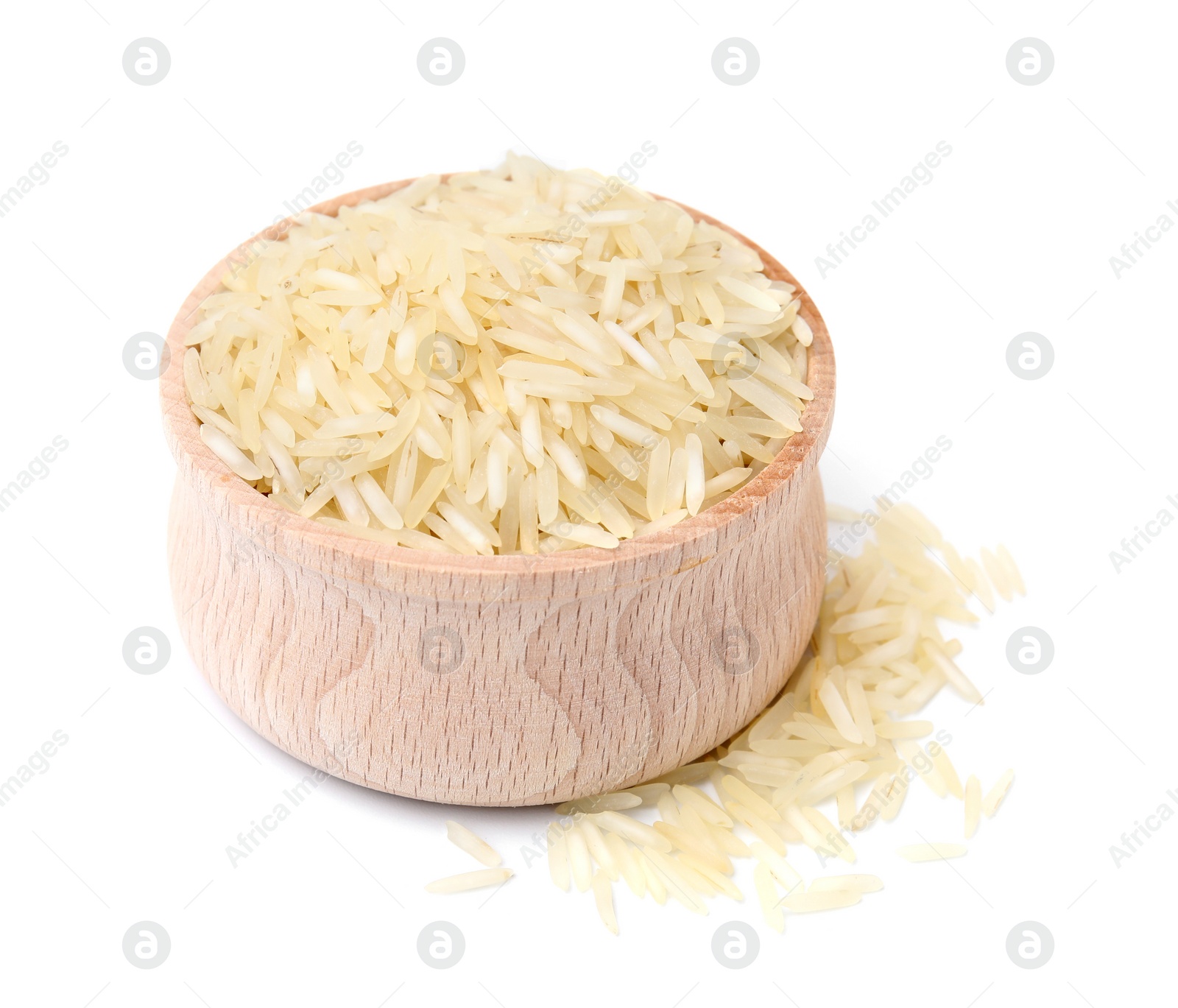 Photo of Raw rice in bowl isolated on white