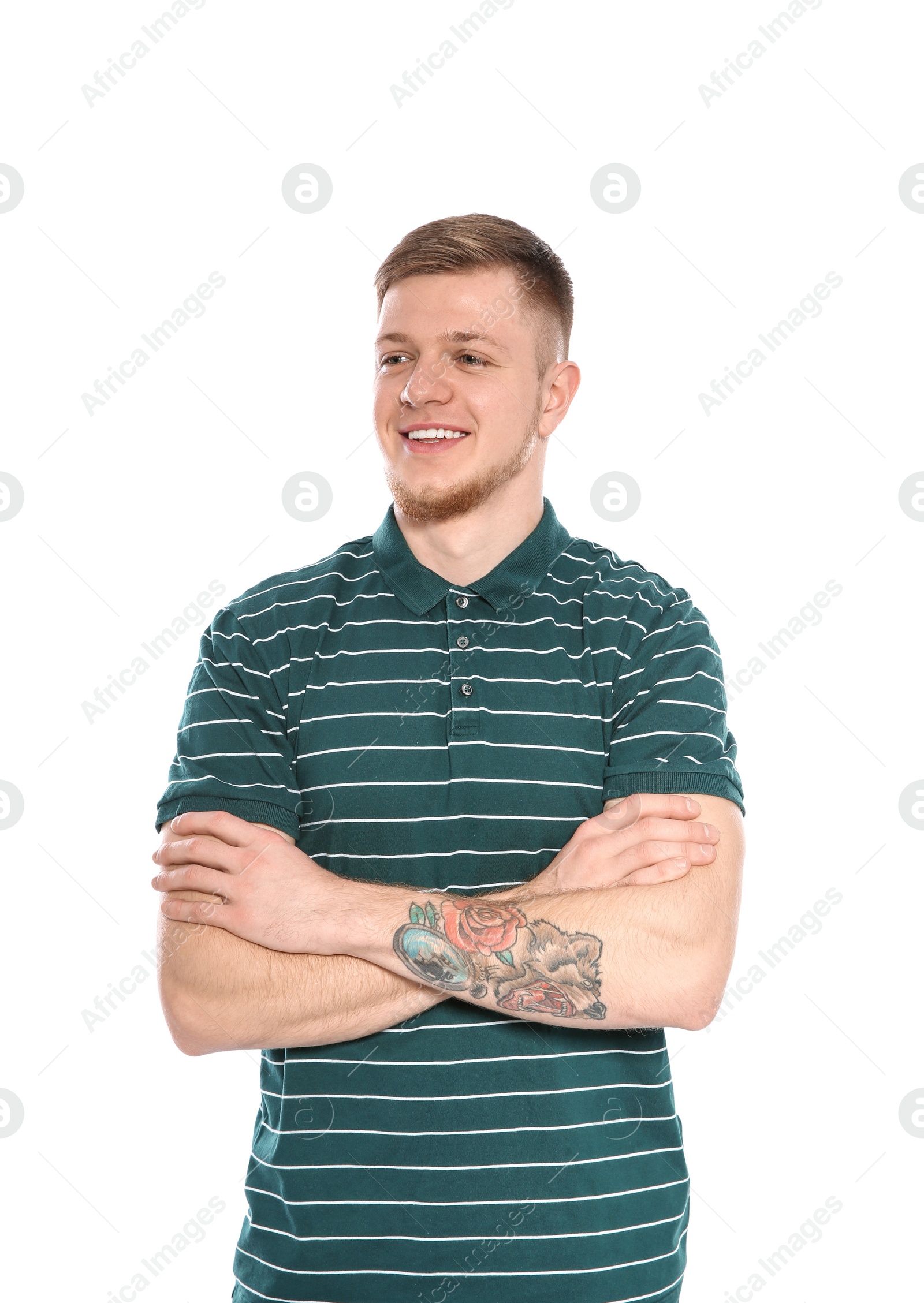 Photo of Portrait of handsome young man on white background