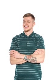 Portrait of handsome young man on white background