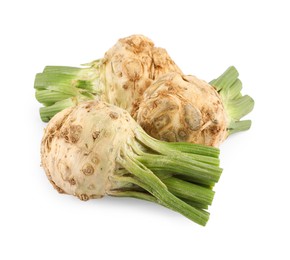 Fresh raw celery roots isolated on white