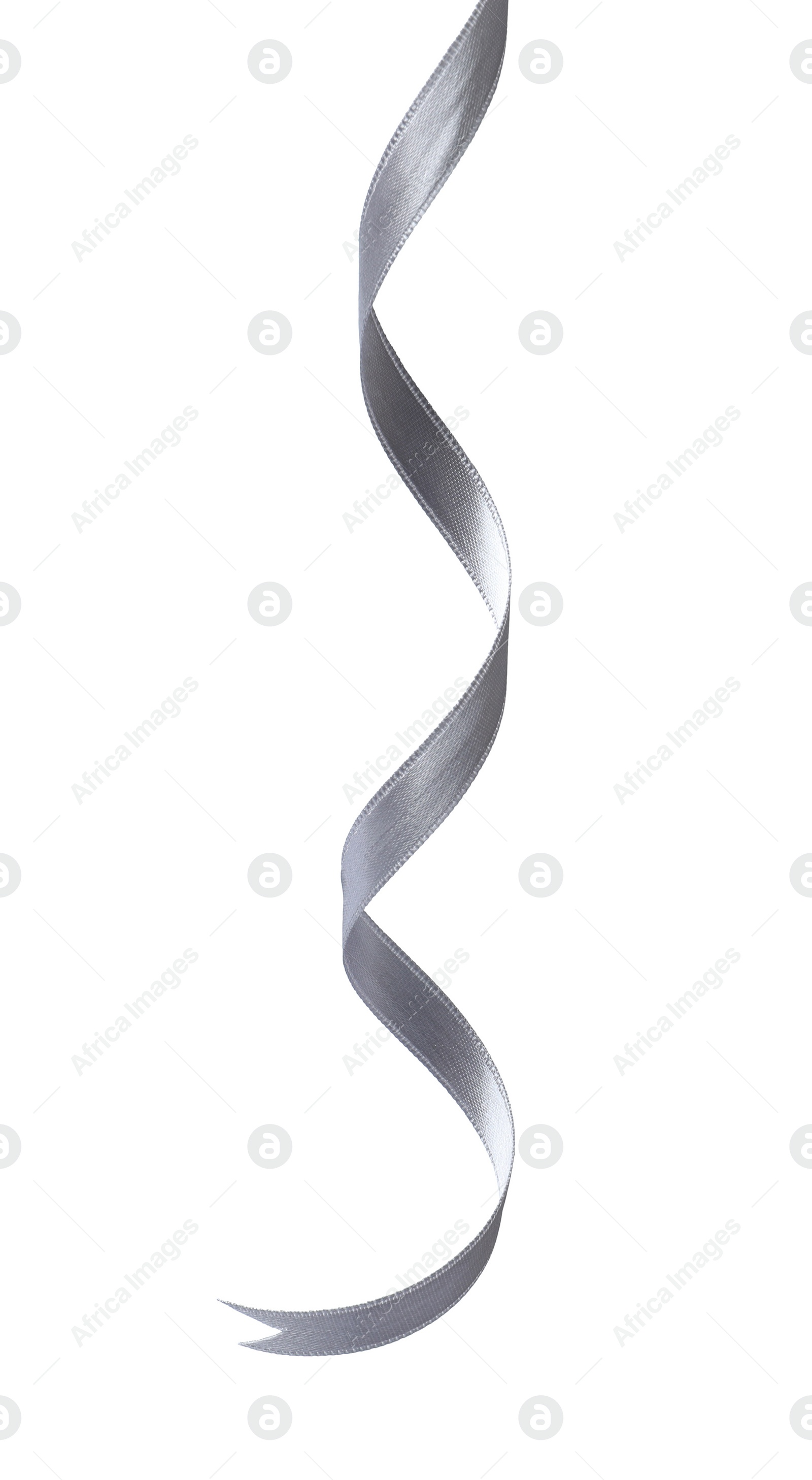 Photo of Beautiful silver ribbon isolated on white. Festive decor