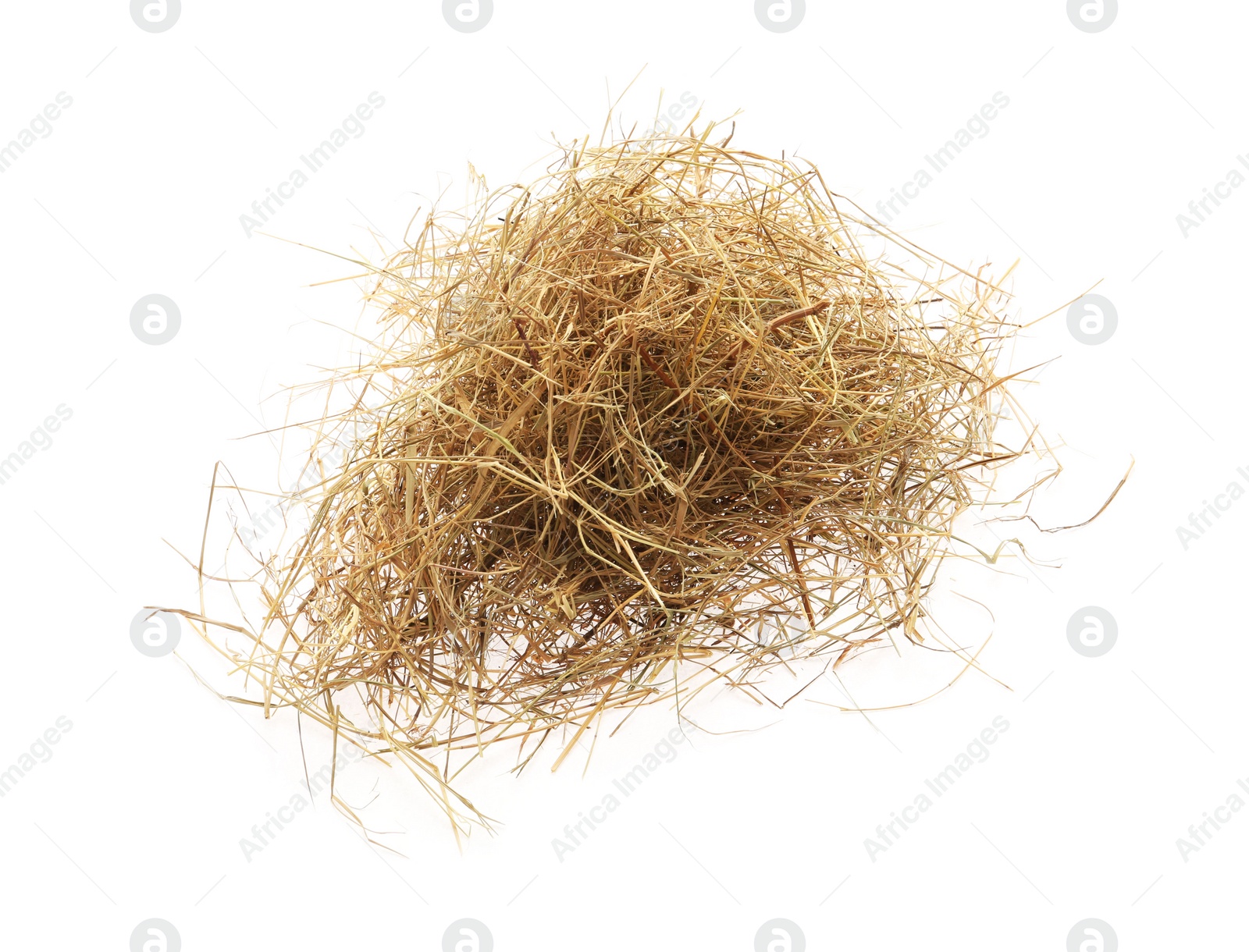 Photo of Heap of dried hay on white background, top view