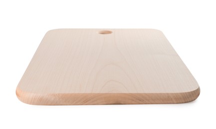 Photo of One wooden cutting board on white background