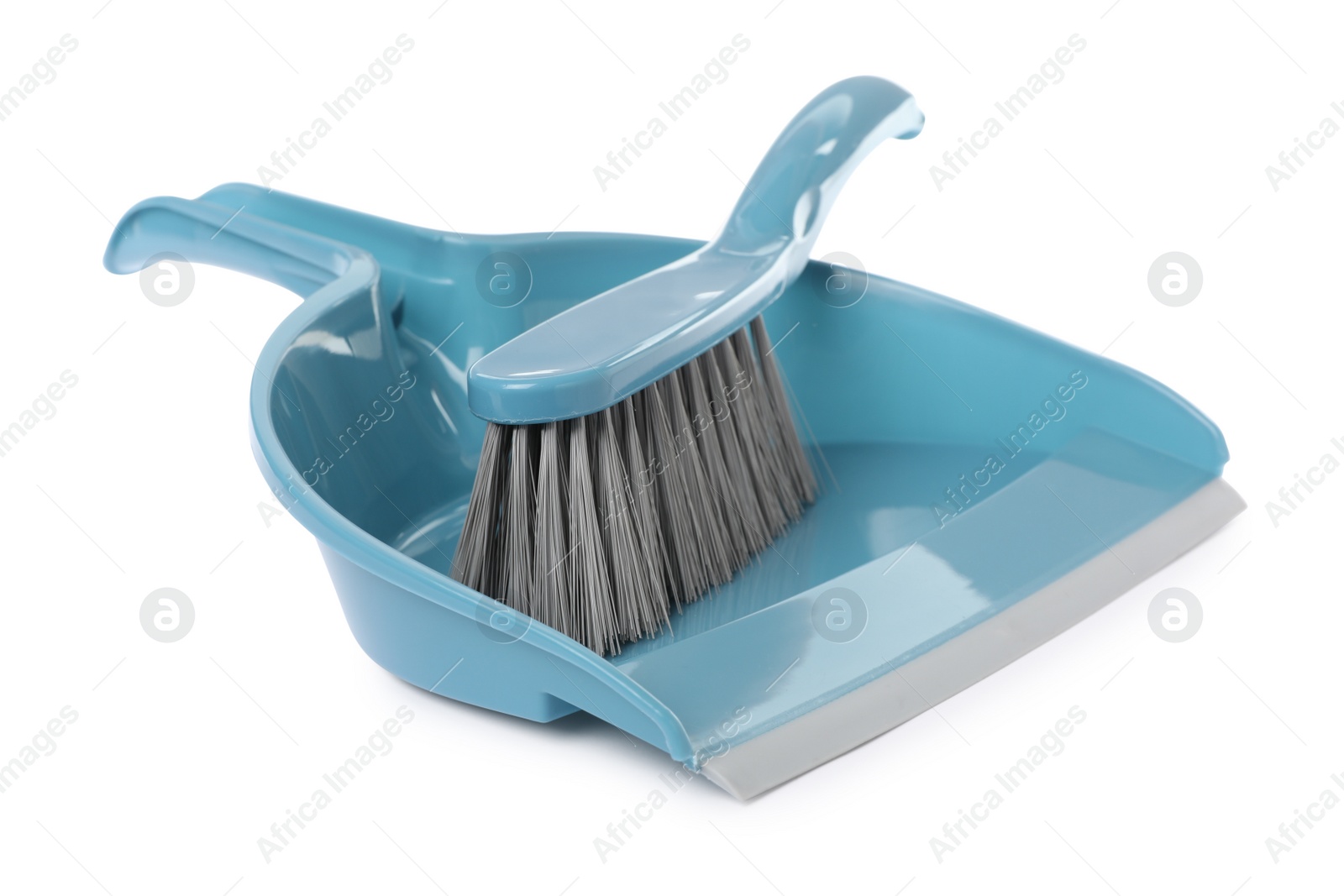 Photo of Plastic hand broom and dustpan isolated on white