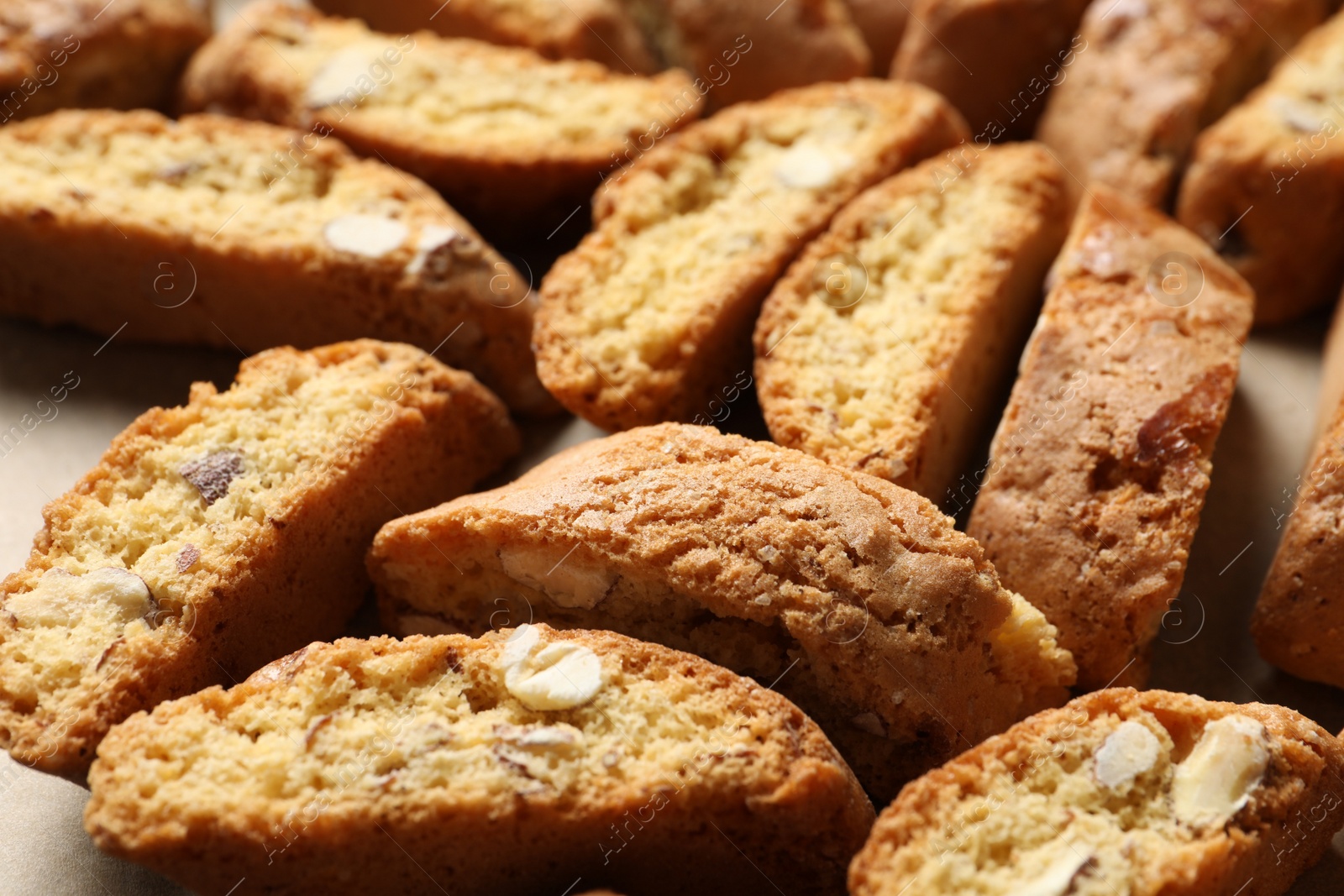 Photo of Traditional Italian almond biscuits (Cantucci), closeup view