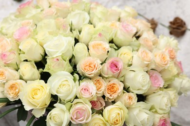Bouquet of different beautiful roses, closeup view