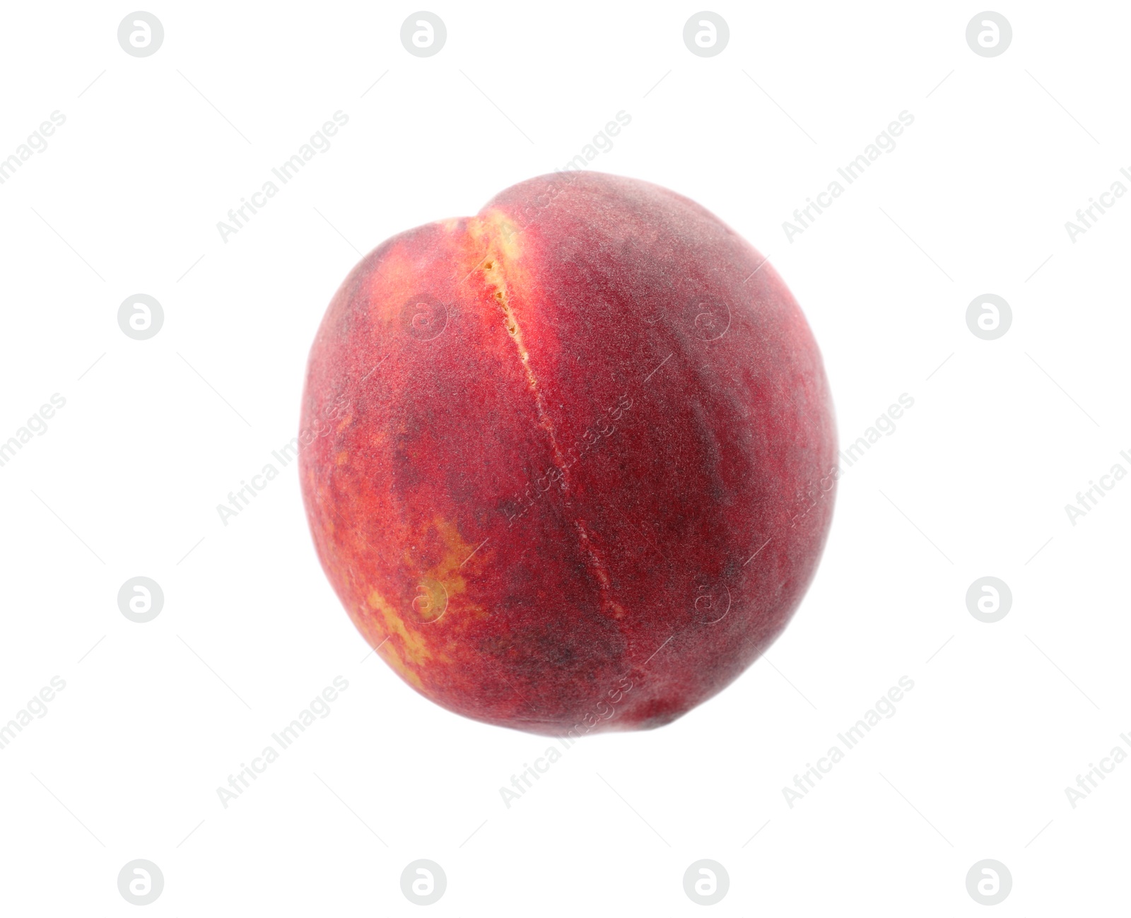 Photo of Fresh juicy peach on white background, top view