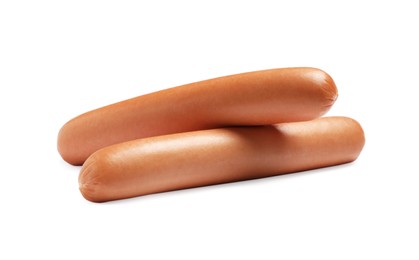 Fresh raw sausages isolated on white. Ingredients for hot dogs
