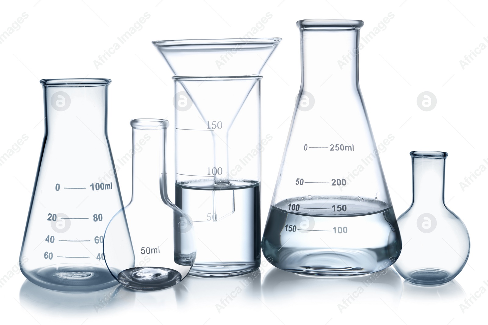 Image of Set of different laboratory glassware isolated on white