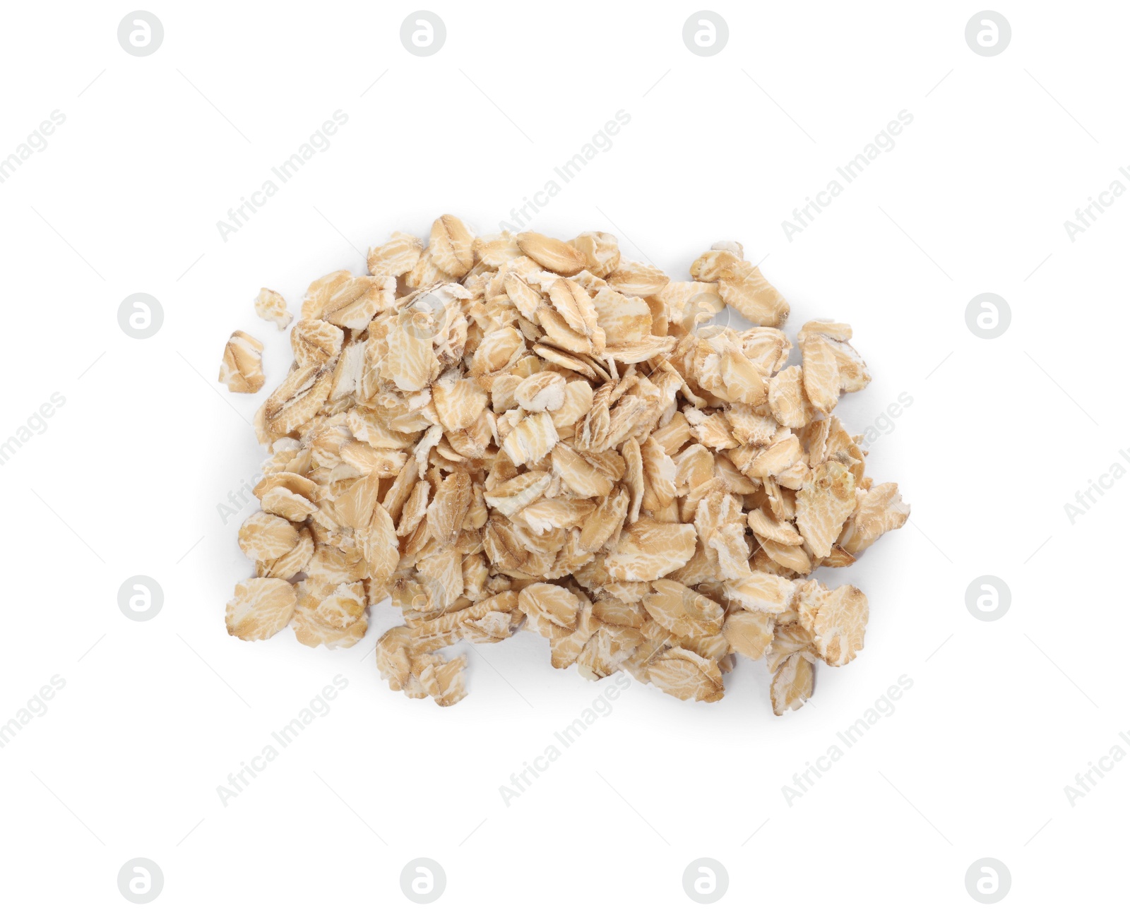 Photo of Pile of oatmeal isolated on white, top view