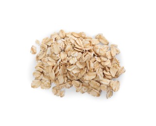 Photo of Pile of oatmeal isolated on white, top view