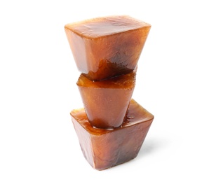 Photo of Ice cubes made with coffee on white background