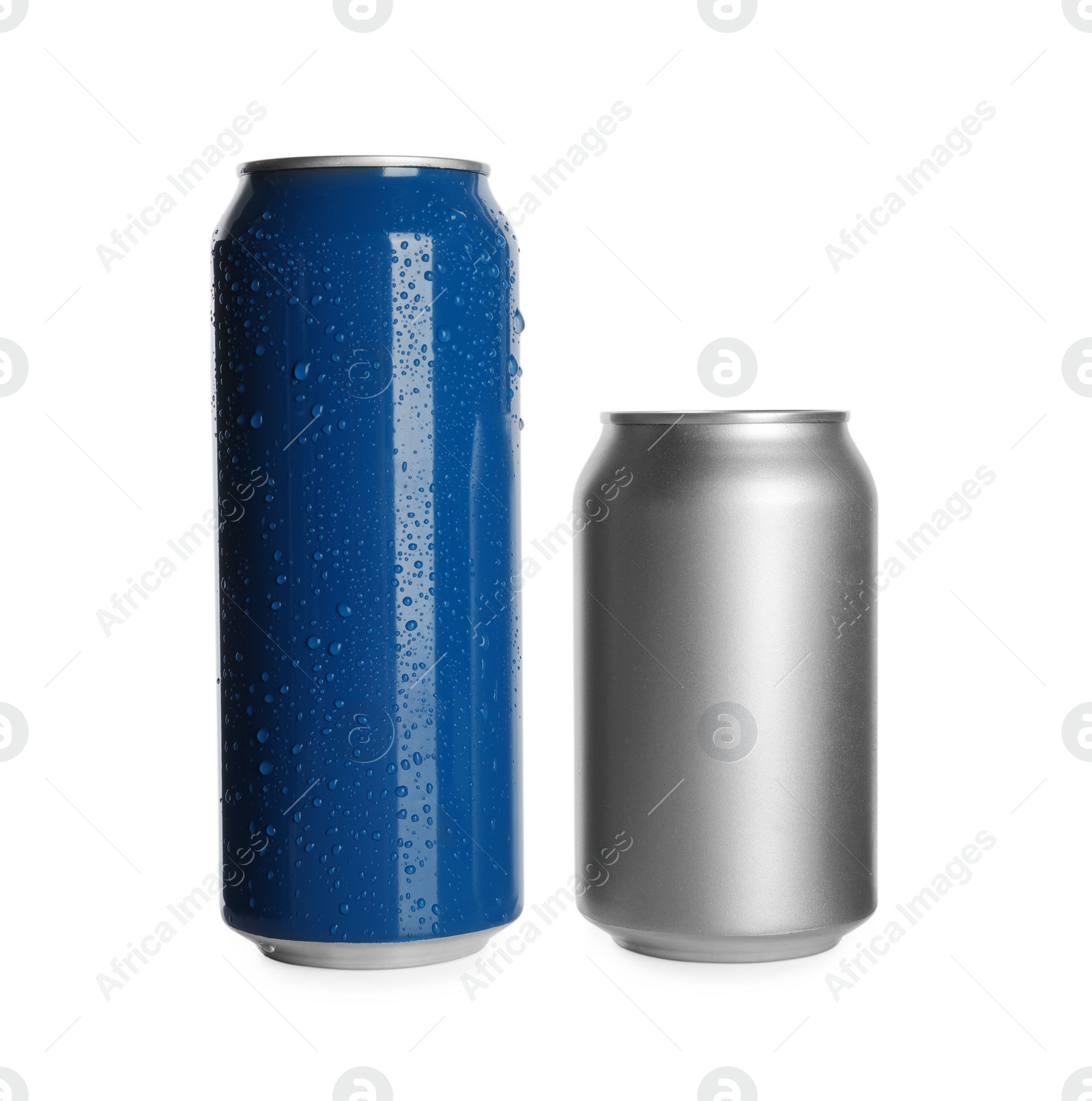 Photo of Aluminum cans on white background. Mockup for design