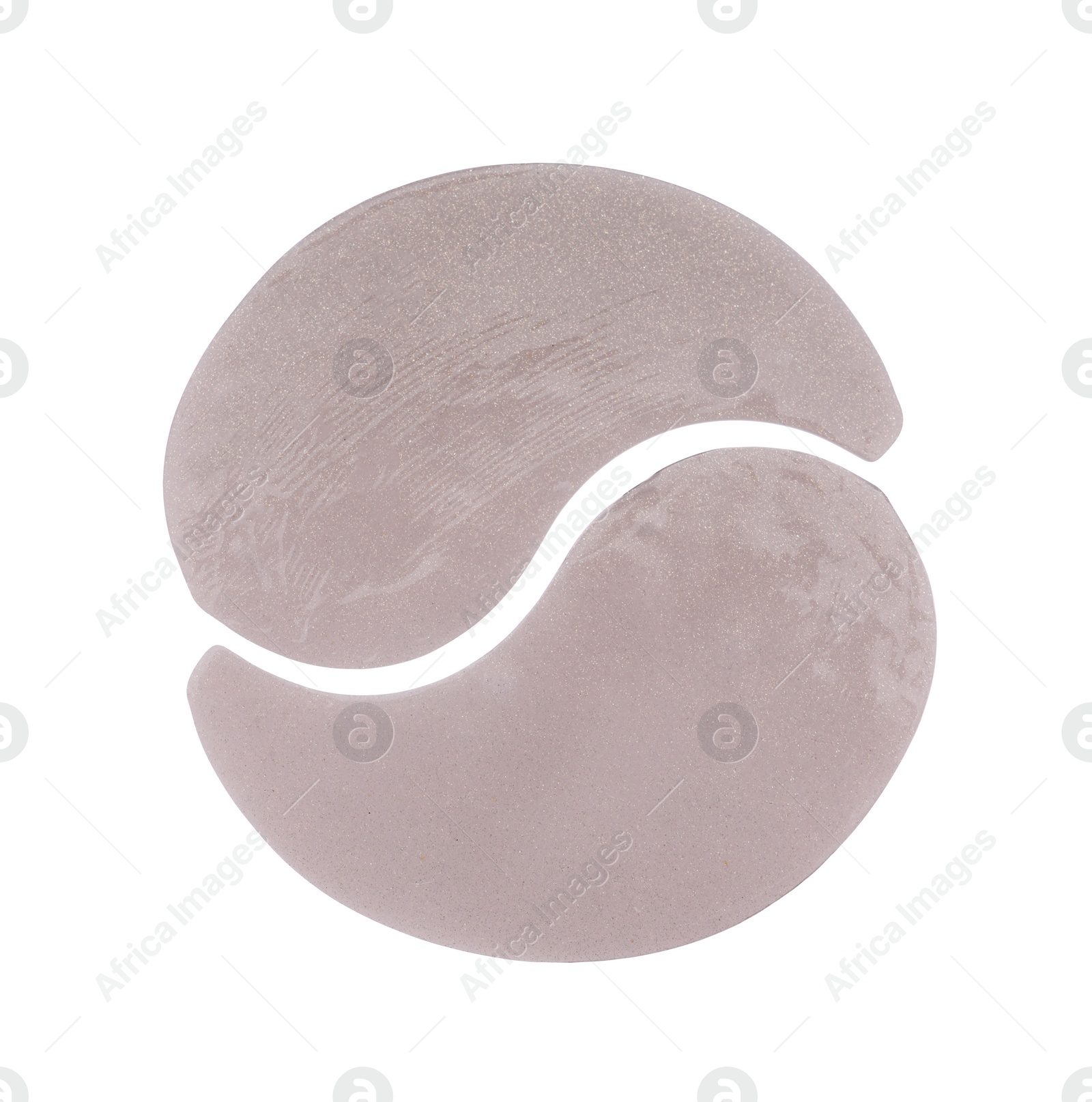 Photo of Grey under eye patches on white background, top view. Cosmetic product