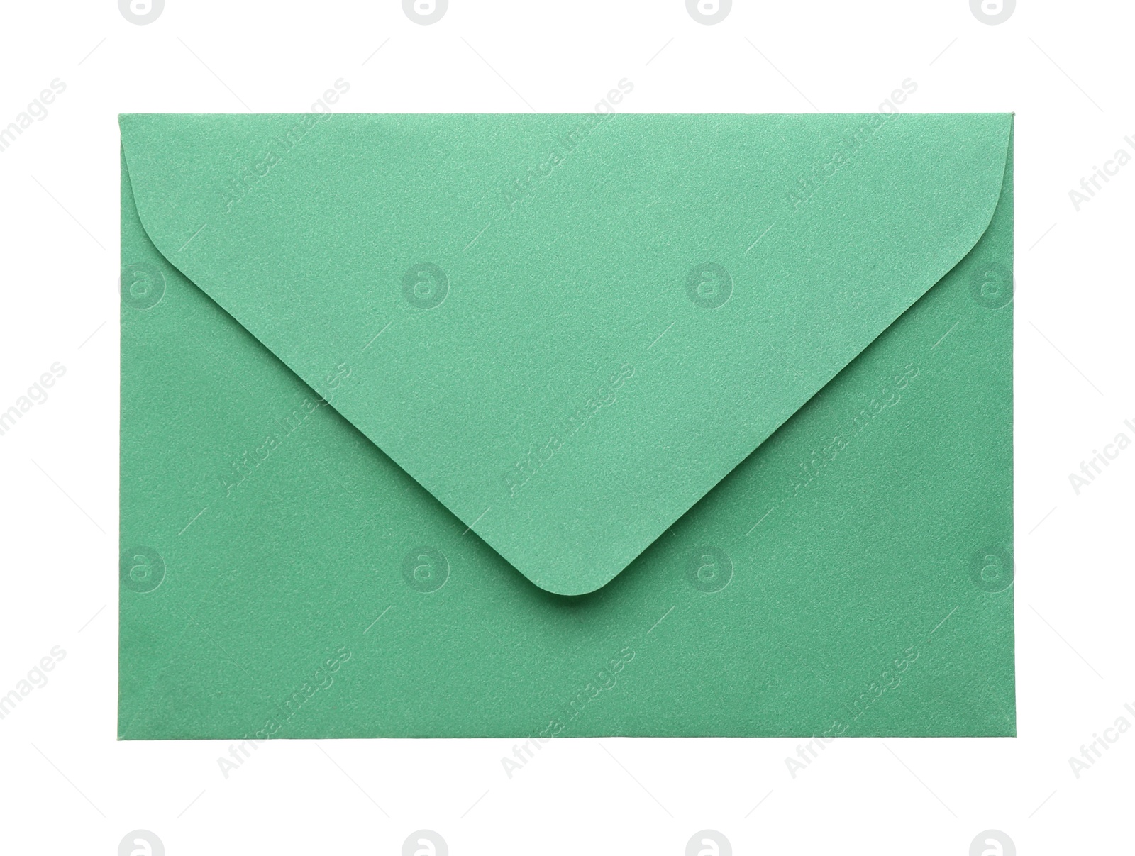 Photo of Green paper envelope isolated on white. Mail service