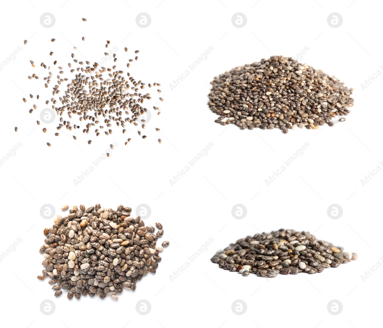 Image of Set of chia seeds on white background 