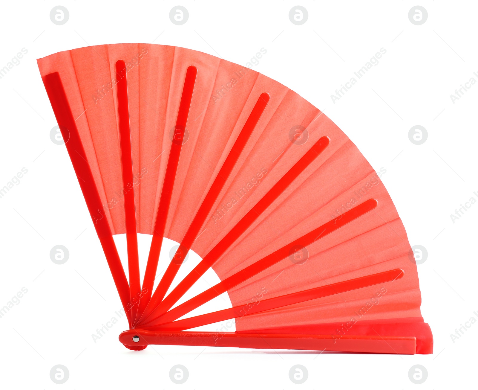 Photo of Bright red hand fan isolated on white