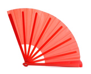 Bright red hand fan isolated on white