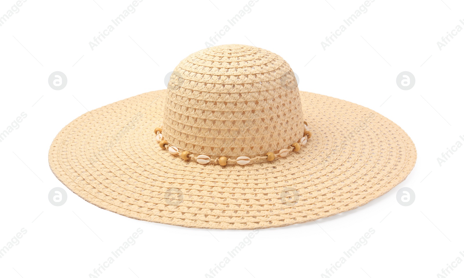 Photo of One stylish straw hat isolated on white