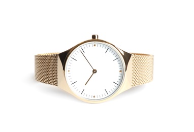 Photo of Luxury wrist watch isolated on white. Fashion accessory