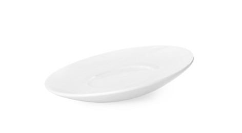 Clean empty ceramic saucer isolated on white