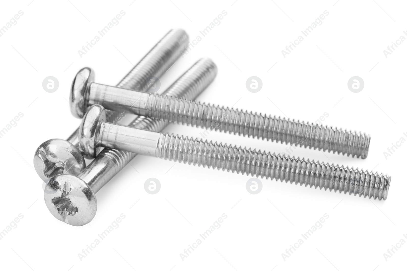 Photo of Metal bolts isolated on white. Hardware tool