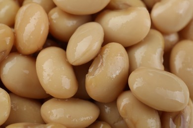 Photo of Canned white kidney beans as background, top view