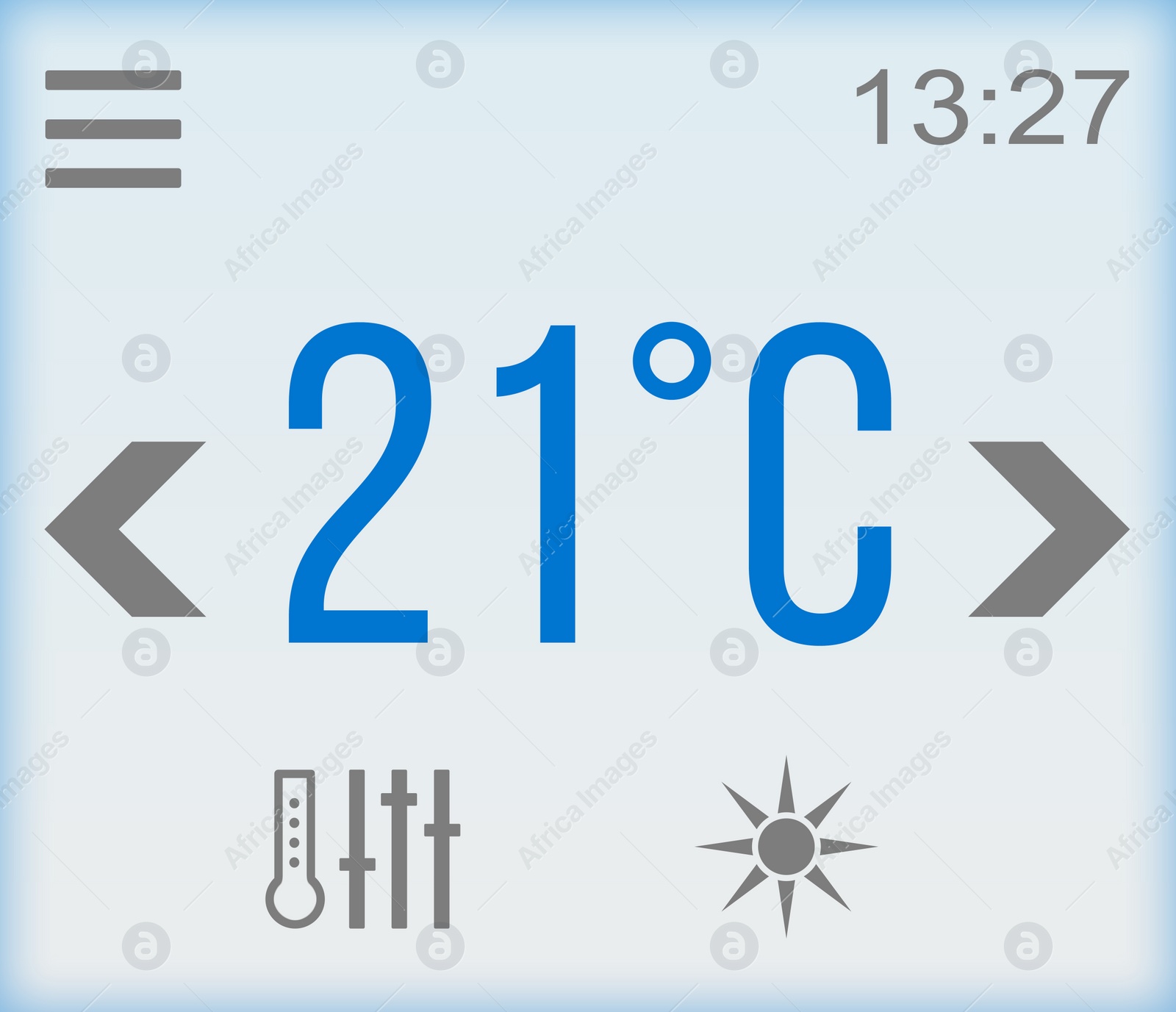 Illustration of Heating control system. Application displaying temperature in house 