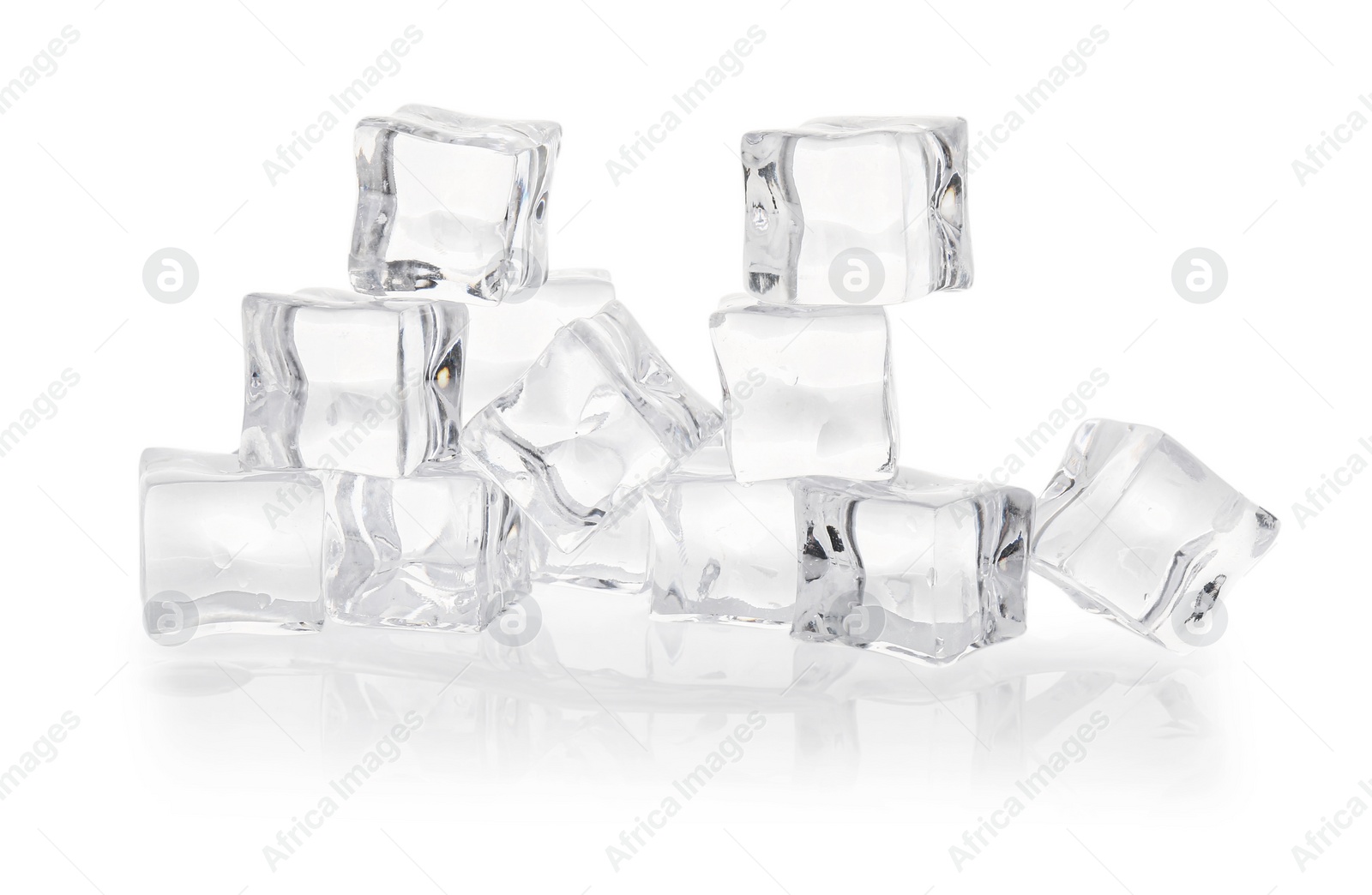 Photo of Many melting crystal clear ice cubes isolated on white