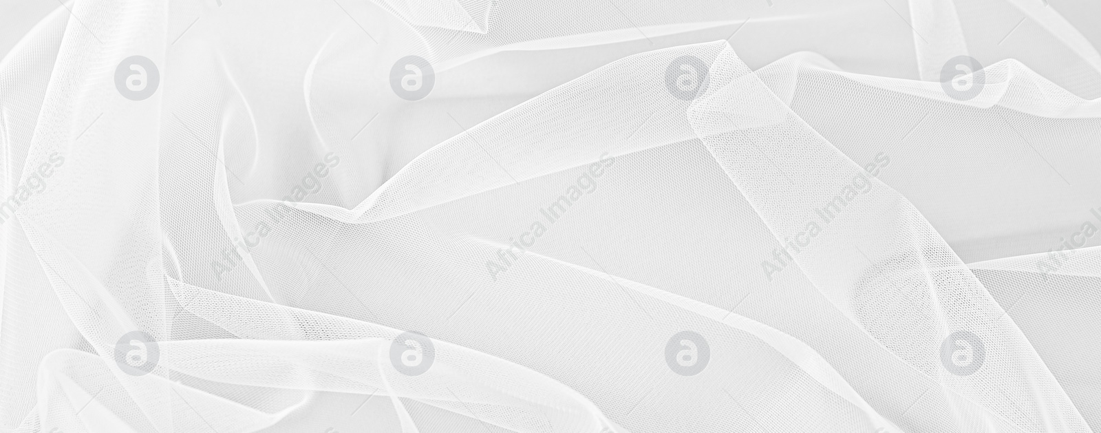 Image of Beautiful white tulle fabric as background, banner design