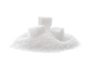 Photo of Refined sugar on white background