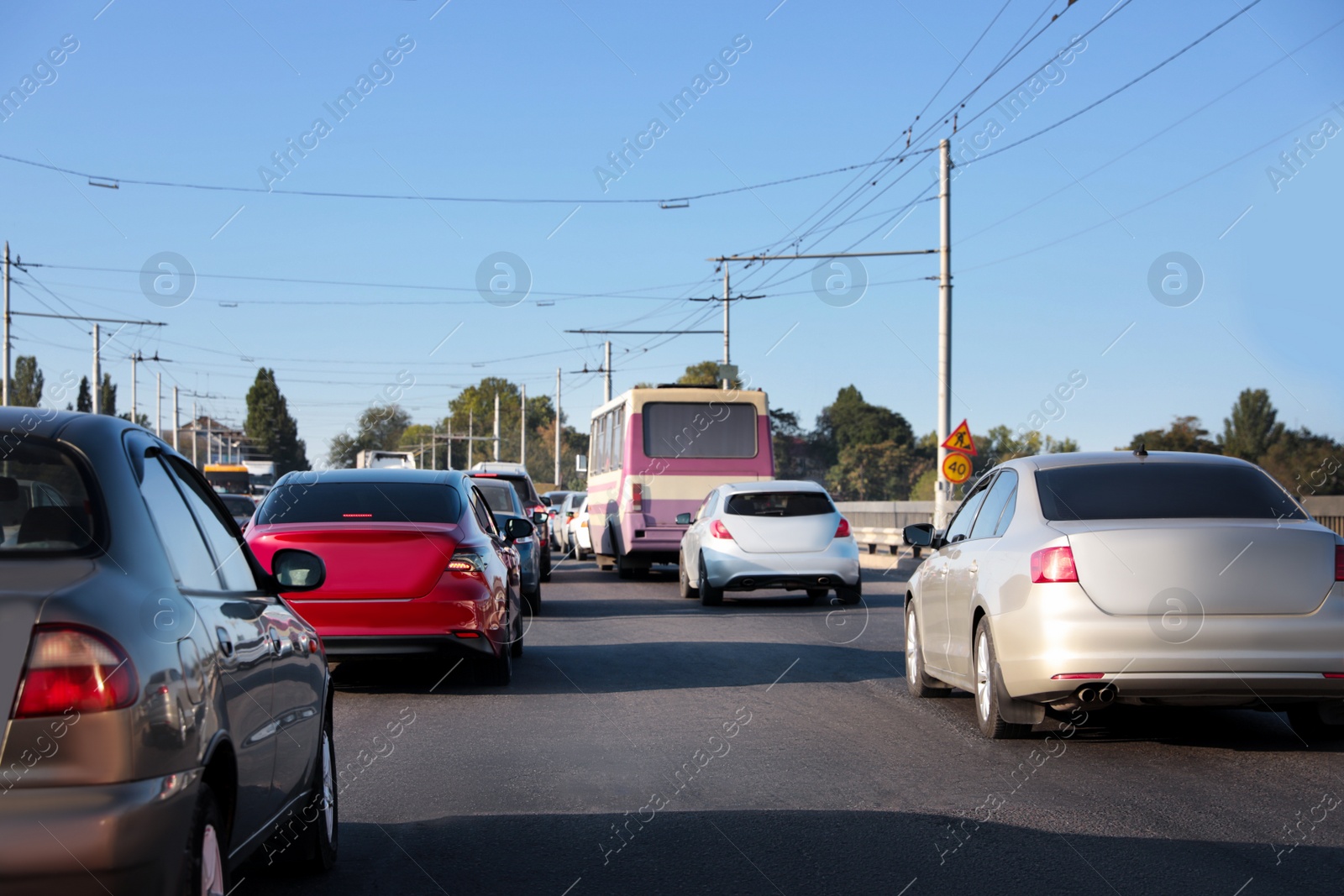 Photo of Cars in traffic jam on city street