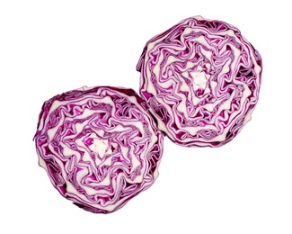 Photo of Fresh red cabbage on white background, top view