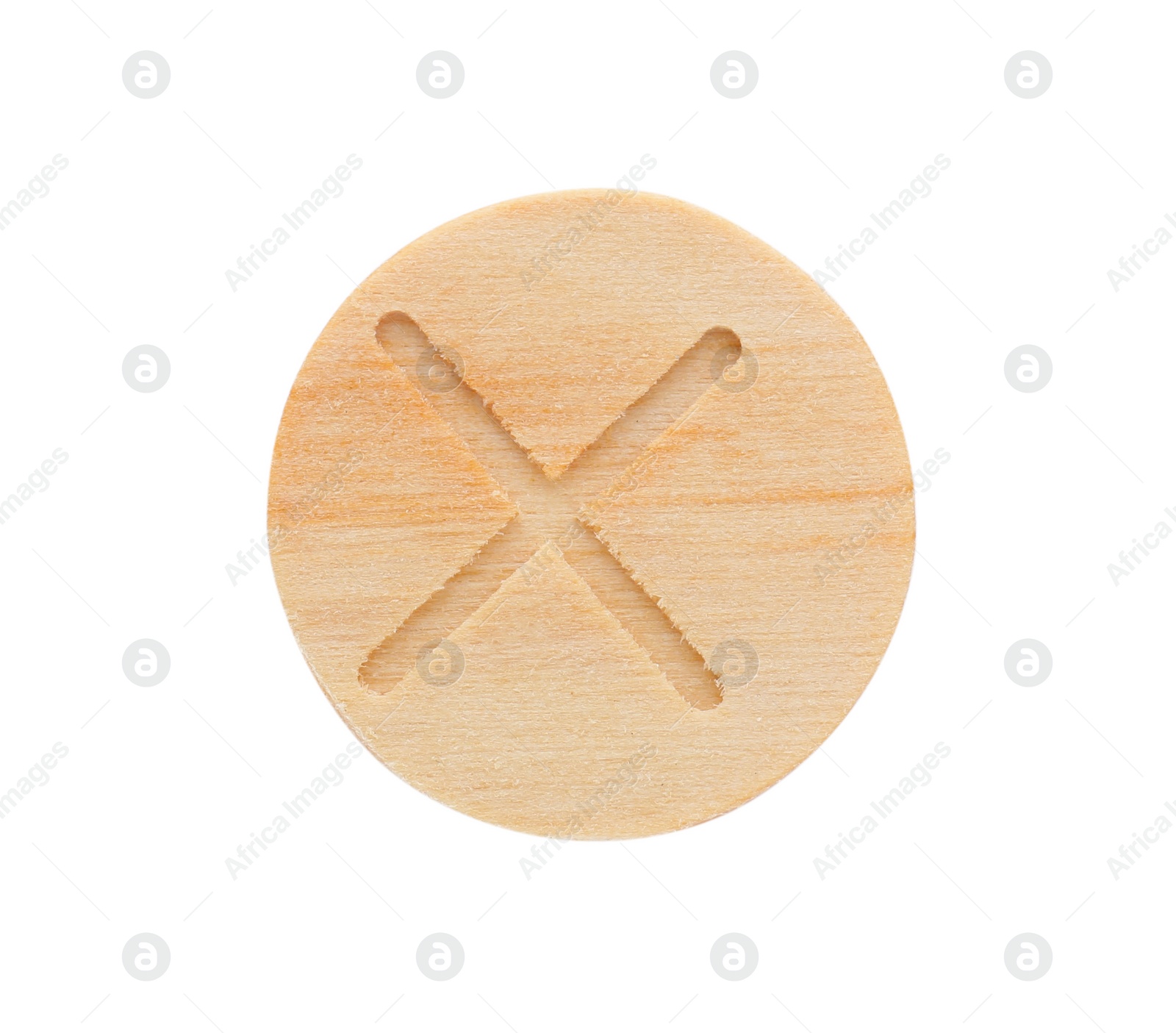 Photo of Wooden rune Gebo isolated on white, top view