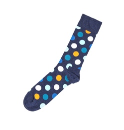 Photo of Colorful sock on white background, top view