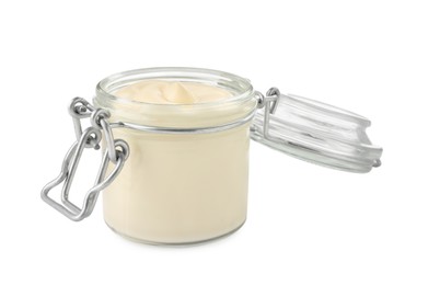 Mayonnaise in glass jar isolated on white