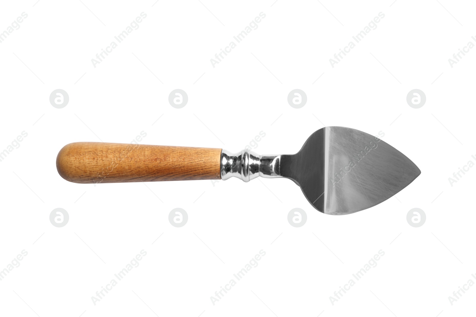 Photo of Parm cheese knife with wooden handle isolated on white
