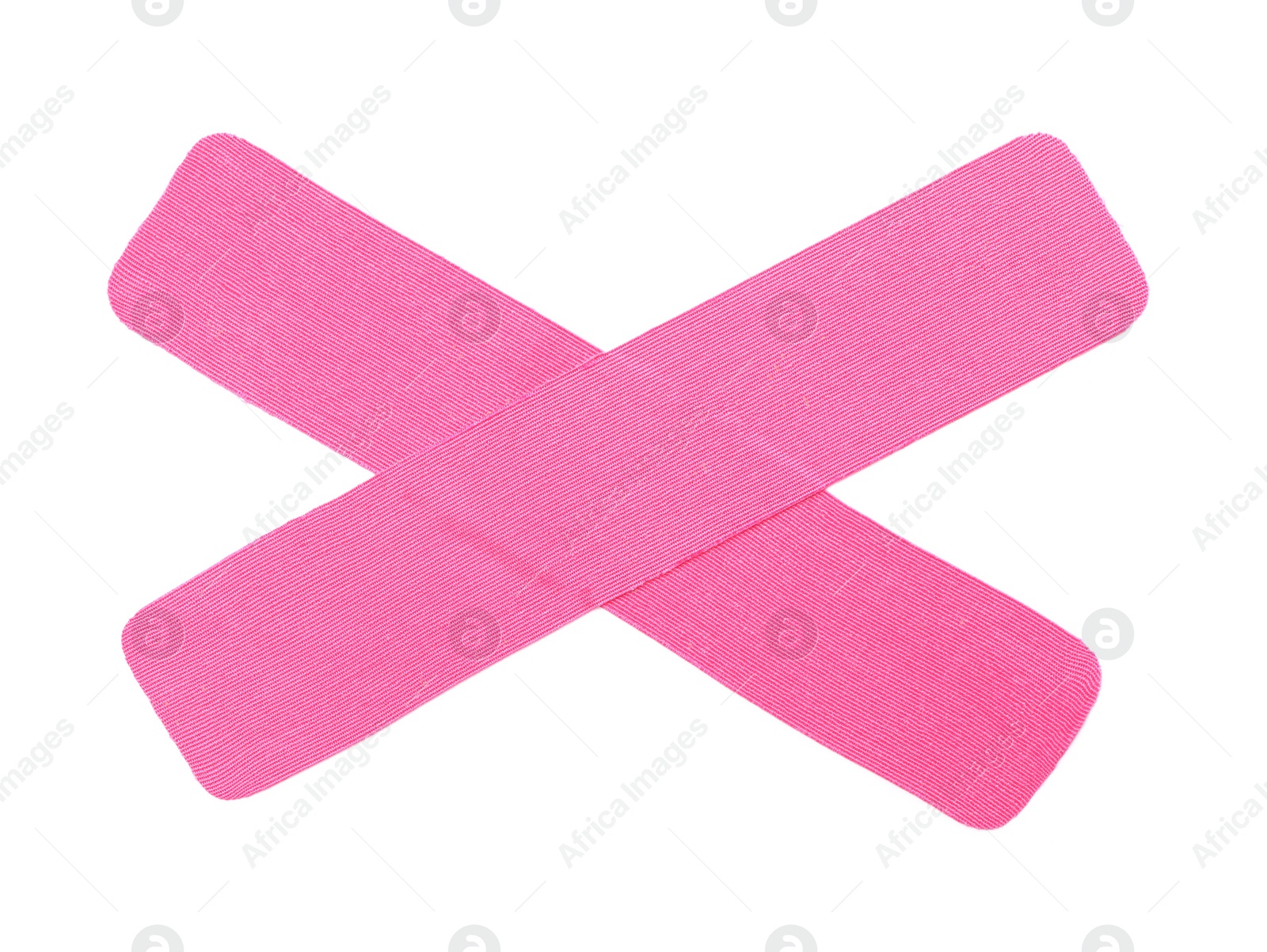 Photo of Pink kinesio tape pieces on white background, top view