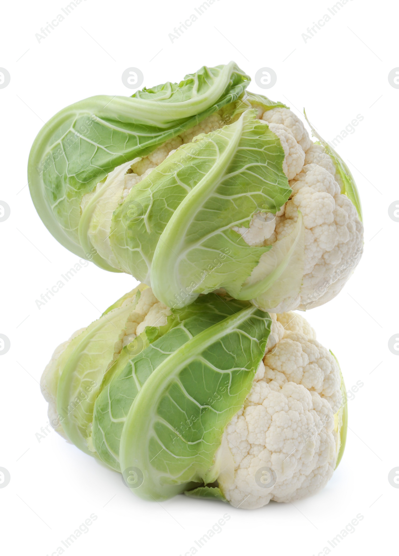 Photo of Whole fresh raw cauliflowers isolated on white