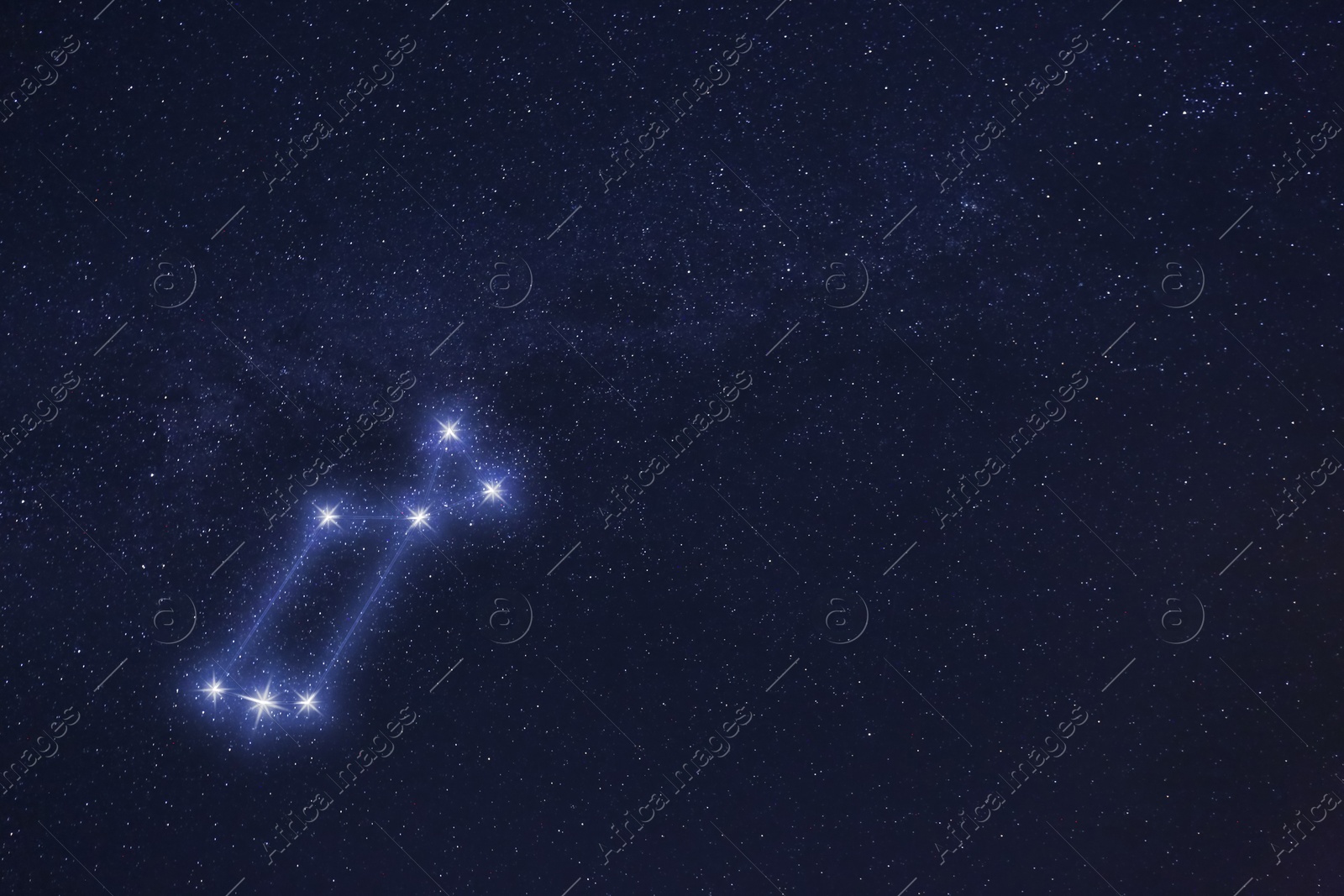 Image of Lyra constellation. Stick figure pattern in starry night sky