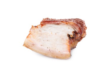 Photo of Piece of tasty baked pork belly isolated on white