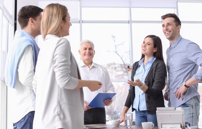 Human resources commission conducting job interview with applicant in office