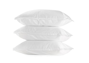 Photo of Stack of soft pillows isolated on white