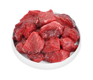 Pieces of raw beef meat isolated on white